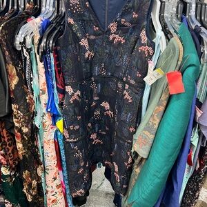 Ann Taylor Navy Dress with Pink Floral Design